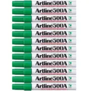 12 x Artline 500A Whiteboard Marker Xylene Free Bullet Tip 2mm Green
