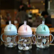 250ml Cup with Straw Bottle Drinking Water Kids Sippy Cup Handle Toddler Feeder