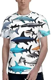 [Sdegtho] Sharks Pattern Fresh Clean Crew Neck Pack T-Shirts for Men,Soft and Fit Mens T-Shirt for Workout,Running,Gym