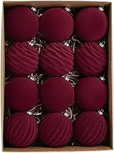 12pack Velvet Christmas Ball, Red Ball Ornamet, Flocking Ball Ornaments, Velvet Balls,Tree Ornaments Balls Pendant, Plush Velvet Christmas Balls, Christmas Tree Decorations