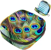 Sanitary Napkin Storage Bag,Period Bag,Pad Bag,Feather Texture Peacock,Period Pouch