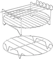 Fxvhojq Air Fryer Rack,304 Stainless Steel Multi-purpose Double Layer Rack with Skewer,Stackable Metal Accessories Set Of 2 for Most 5.3-5.8 QT Fryers Ovens