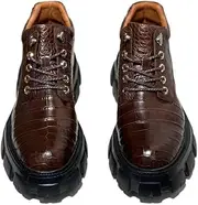 [Generic] Authentic Exotic Crocodile Skin Men's Casual Height-Increasing Derby Shoes Genuine Alligator Leather Male Mid-top Dress Shoes, Brown, 8.5