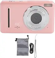 4K Digital Camera, 64MP 18X Zoom, for YouTube Vlogging Portable Compact Travel Camera, 2.4inch Screen, for Beginner Student Teens (White) (Pink)