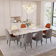 Extendable Dining Table Sintered Stone: Rectangular Kitchen Diner Room Table Stretchable 150cm - 180cm Jadeite White Marble Texture Leaf Tables 6-8 Seater with Flat-Sided Oval Steel Legs