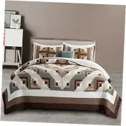 Genuine Patchwork Quilt Sets 100% Cotton California Bedspread King Brown Stripe