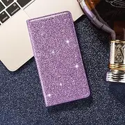 [PONRFEKT] for Samsung Galaxy A70 Bling Glitter Case,Premium PU Flip Leather Wallet with Card Slots,Kickstand Shockproof Magnetic Closure Protective Phone Case Cover,Purple