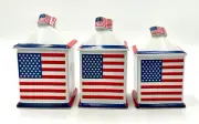 Set/3 American Flag Lidded Ceramic Canisters USA Alco Industries - NEW