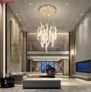 Luxury Dimmable Remote Led Sanke Crystal Chandelier Light Pendant Villa Stairs
