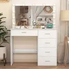 Vanity Table Set LED Lighted Mirror Makeup Desk 5 Drawers Dressing Table Bedroom