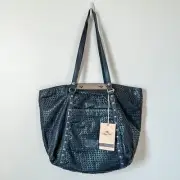 NWT Patricia Nash Benvenuto Navy Mesh 100% Italian Leather Tote P28746