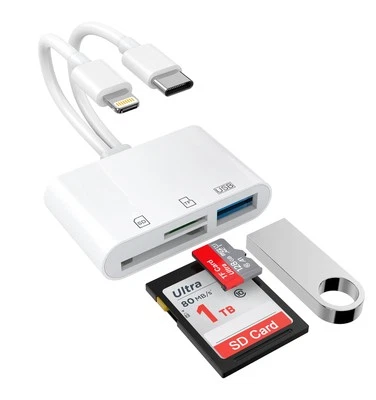 Memory Card Reader, 5-in-1 USB C Lightning to SD/TF/USB OTG Adapter for Micro...
