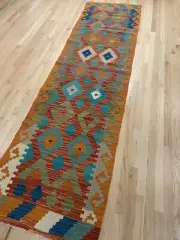 Vintage Style Wool HandMade Kilim Area Rug 2.7x9.8 RUNNER