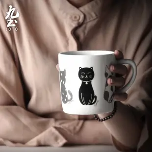 九土小清新萌貓造型咖啡杯手工陶瓷咖啡杯日式貓咪馬克杯創意情侶茶杯可愛貓咪造型牛奶咖啡杯隨手杯家用水杯禮物CFR0079