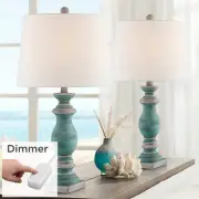 Patsy Country Cottage Table Lamps 26 1/2" High Set of 2 Blue Gray with Dimmers