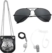FUIPVGI 4 Pieces Police Costume Children, Police Accessory Set, Sunglasses Badge Detective Cop Swat Role Play Accessories for Halloween Carnival Dress Up Party, Role Play (Silver)