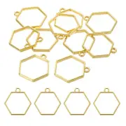 50Pcs Hexagon Alloy Open Back Bezel Pendants Resin Frame Gold Tone