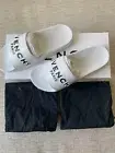Givenchy Logo Pool slides size 39 white MSRP $325 NIB Fashion Chic designer