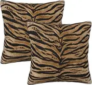 [Perinsto] Tiger Texture Print Throw Pillow Covers Set of 2 Animal Skin Pattern Decorative Pillowcases Soft Cushion Covers for Sofa Couch Bed Home Decor, 18"X18"