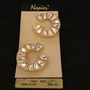 Vintage Signed Napier Baguette Rhinestone Swarovski Statement Earrings New