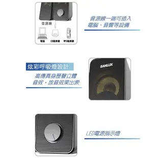 SANLUX 台灣三洋 2.0聲道USB多媒體喇叭 多媒體喇叭 立體音效 LED指示燈 SYSP-200 音響 喇叭