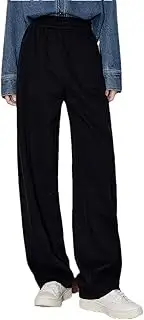 [Generic] Women Fleece Sweatpants Winter Elastic Waist Stright Wide Leg Mid Waist Casual Banana Pants