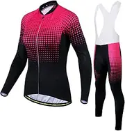 [LMKIJNB] Womens Cycling Jersey Long Sleeves Set Bicycle Clothing Sportswear Biking Suit Tights Bib Pants Spring Autumn Moisture Wicking UV Protection 3D Gel Padded MTB Outdoor Windproof P-12,B,X