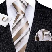 [GEDASHU] men's tie Gold Striped Silk Tie Gift Men Gift Set Wedding Tie Handkerchief Set Business