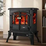 Vevare Electric Fireplace Fire Heater Freestanding 3D Flame Effect Indoor 2000W, 50x58x26cm