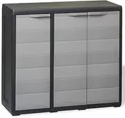 Garden Storage Cabinet with 2 Adjustable Ventilated Shelves, Black and Grey, Metal Locking Doors, 97 x 38 x 87 cm, Outdoor Pantry Organizer for Garage or Office
