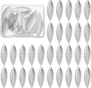 uxcell Fishing Lure Blades, 40 Pack 1.2" x 0.4" Round Fishing Spinner Baits Willowleaf Lure Spinner Lure Making Part with Plastic Storage Box for Bait Fishing Accessories, Silver Tone