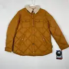 HFX Quilted Jacket Women's Size M Gold Faux Sherpa Collar Vegan Snap Front NEW