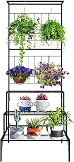 3-Tier Hanging Plant Stand Metal Rack Flowers Pot Display Shelf Garden Planter Indoor Outdoor - Black