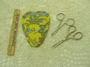 Flowers on Mustard Quilted embroidery / needlework scissor holder cotton fabric