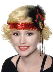 1920s Red and Black Sequins and Glitter Flapper Headband