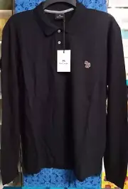 PS Paul Smith Black Long Sleeve Pique Zebra Logo Polo Shirt (Multiple Sizes)