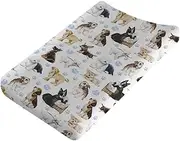 Cute Dogs Baby Changing Pad Cover Sheets for Boy Girl 32''x16'' Funny Dogs Paws Blue Fitted Diaper Changing Pad Table Mats Dogs Lovers Gift Comfort Soft Breathable Nursery Baby Changing Table Sheets