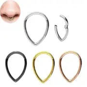 16G Teardrop Triangle V Shape Septum Hinged Clicker Ring Gold Steel Nose Hoop