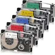 Absonic Compatible Label Tape Replacement for XR-9WE XR-9RD XR-9BU XR-9YW XR-9GN Tape Cassette for KL-60 KL-100 KL-120 KL-750 KL-780 KL-7000 KL-8100 Label Maker, 3/8" x 26', 9mm x 8m, 5-Pack