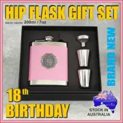 18th Birthday PINK HIP FLASK STAINLESS STEEL + FUNNEL + 2 SHOT GLASSES GIFT SET