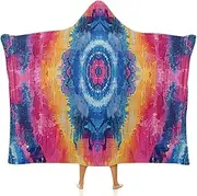 [Ausinbed] Tie-dye Style Wearable Cloak Hooded Blanket Fleece Hooded Robe Cloak Arctic Velvet Warm Throw Quilt Poncho Soft Nap Blanket Novelty Blanket Air Conditioning Blanket,40"x50"