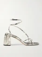 [Jimmy Choo] Jimmy Choo - Onyxia 70 Embellished Snake-effect Leather Sandals - Snake print - IT38 IT 38 Animal print