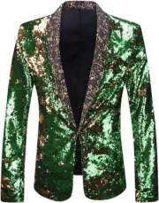 PYJTRL Men Stylish Two Color Conversion Shiny Sequins Blazer Suit Jacket Size XS