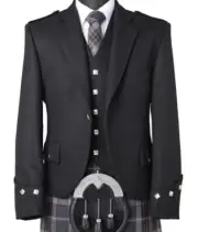 Men's Scottish Black Argyle Kilt Jacket with Vest Highland Argyle kilt jacket