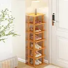 Bamboo Shoe Rack - Vertical Shoe Rack for Small Spaces, Tall Narrow Shoe Rack...