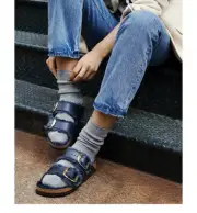 Birkenstock Arizona big buckle sandals shoes shearling BLUE Brand New box