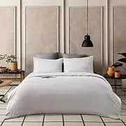 Quilt Cover Set Queen Size - 3 Pieces 100% Brushed Microfiber Striped 1800TC Super Soft Luxury Hotle Duvet Cover Set with Button Closure, 1 Duvet Cover and 2 Pillowcases(Queen, Silver Grey)