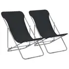 2x Folding Beach Chairs Outdoor Garden Patio Camping Steel Sun Lounger Black