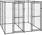 Extra Large Outdoor Dog Kennel 4.84m² - Secure Black Steel - Versatile Exercise & Training Space with Lockable Door, Mesh Ventilation, 220cm Dimensions for Pets