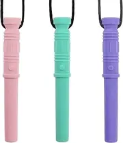 Pack of 3 Sensory Chew Necklace Set for Boys Girls Kids, Panny & Mody Oral Sensory Chew Toys, Chewing Pendant, Silicone Teether Chew Necklaces for Teen Boys and Girls(Pink/Mint/Purple)